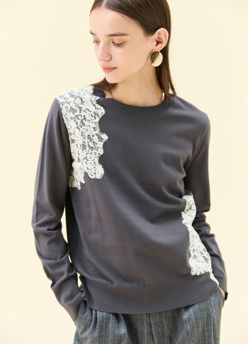 親膚彈性蕾絲針織衫